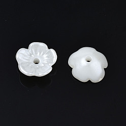 Creamy White ABS Plastic Imitation Pearl Flower Bead Caps, 5-Petal, Creamy White, 11x10.5x4mm, Hole: 1.5mm