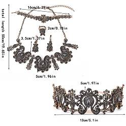 Красная Медь Сплава горный хрусталь комплектов ювелирных изделий, Красная медь, Ожерелья: 470 mm, браслеты: 170~180 mm, серьги: 50 mm, Кольцо: 17 mm, резинка для волос: 126x48мм