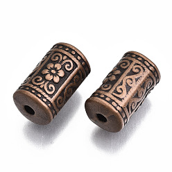 Red Copper CCB Plastic Beads, Column with Flower, Red Copper, 17x10.5x10mm, Hole: 2mm, about 378pcs/500g