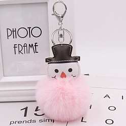 pink Fur Christmas Snowman Bag Keychain PU Leather Imitation Rex Rabbit Plush Keychain Gift