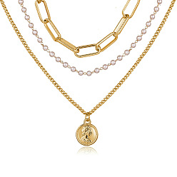 5252 Vintage Pearl Pendant Necklace with Layered Lock Collar - European and American Style