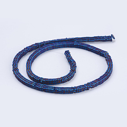 Blue Plated Electroplate Non-magnetic Synthetic Hematite Beads Strands, Frosted, Square, Blue Plated, 4x4x1mm, Hole: 1mm, about 395pcs/strand, 15.5 inch(39.5cm).