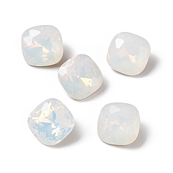 White Opal Opal Style Eletroplated K9 Glass Rhinestone Cabochons, Pointed Back & Back Plated, Faceted, Square, White Opal, 10x10x5mm
