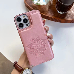 Pink PU Leather Mobile Phone Case for Women Girls, Mandala Pattern Camera Protective Covers for iPhone14 Plus, Pink, 16.08x7.81x0.78cm