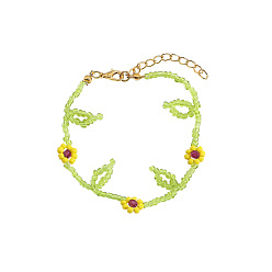 Bracelet Bohemian Handmade Beaded Flower Necklace and Bracelet Set with Lock Collarbone Chain