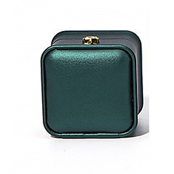Teal Crown Rectangle PU Leather Ring Jewelry Box, Finger Ring Storage Gift Case, with Velvet Inside, for Wedding, Engagement, Teal, 5.5x6x5cm