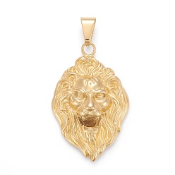 Golden 304 Stainless Steel Big Pendants, Lion Head, Golden, 55.5x36x10mm, Hole: 6.5x11.5mm