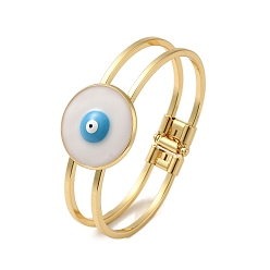 White Rack Plating Brass Enamel Evil Eye Hollow Bangles for Women, Golden, Long-Lasting Plated, Lead Free & Cadmium Free, White, Inner Diameter: 2-1/2x1-3/4 inch(6.2x4.4cm)