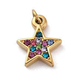 Разноцветный 304 прелести нержавеющей стали, со стразами, ионное покрытие (ip), реальный 14 k позолоченный, звезда, красочный, 12x9.5x2.5 мм, отверстие : 2 мм