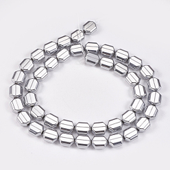 Platinum Plated Electroplate Non-magnetic Synthetic Hematite Beads Strands, Hexagon, Platinum Plated, 9x8x4mm, Hole: 0.8mm, about 45pcs/strand, 15.55 inch(39.5cm)