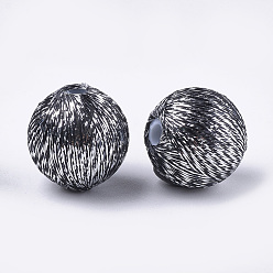 Gris Perles recouvertes de tissu de fil de polyester, avec du plastique abs à l'intérieur, ronde, grises , 12x13mm, Trou: 2mm