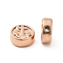 Rose Gold Ion Plating(IP)  304 Stainless Steel Beads, Flat Round with Anchor Pattern, Rose Gold, 10.5x4.5mm, Hole: 1.6mm