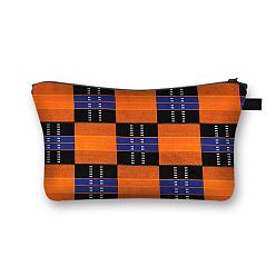 Dark Orange Printed Polyester Cosmetic Zipper Bag, Clutch Bags Ladies Large Capacity Travel Storage Bag, Dark Orange, 21.5x13cm