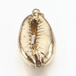 Golden Electroplated Shell Pendants, Cowrie Shells, Golden, 20~30x12~18x7~12mm, Hole: 3mm