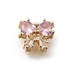 Light Gold Бантом латунные микро проложить кубического циркония бусы, стойки покрытие, долговечный, без свинца и без кадмия, золотой свет, 8.5x9.5x5 мм, отверстие : 1.2 мм