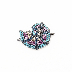 Gunmetal Metal Pave Colorful Cubic Zirconia Connector Charms, Conch Shell Links, Gunmetal, 22.3x15.1mm