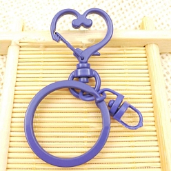 Medium Purple Alloy Swivel Keychain Clasps, with Key Rings, Heart, Medium Purple, 68mm