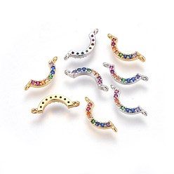 Mixed Color Brass Cubic Zirconia Links, Long-Lasting Plated, Curved, Colorful, Mixed Color, 4.3x13.8x2mm, Hole: 0.8mm