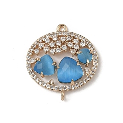 Небесно-голубой Подвески-коннекторы из латуни с микропаве из прозрачного кубического циркония и стекла в форме овала, реальный 18 k позолоченный, стойки покрытие, долговечный, без кадмия и без свинца, голубой, 25x22.5x4 мм, отверстие : 1.4 мм