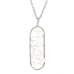 Quartz Crystal Natural Quartz Crystal Chips Beaded Oval Pendant Necklaces, with Cable Chains, 20.87 inch(53cm)