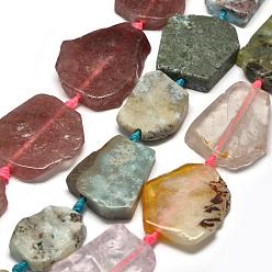 Mixed Color Natural Mixed Stone Beads Strands, Flat Slab Beads, Nuggets, Mixed Color, 29~42x25~34x6~8mm, Hole: 2mm, about 9~10pcs/strand, 15.7 inch(40cm)
