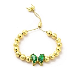 Vert Bracelets coulissants à perles rondes en laiton plaqué en rack pour femmes, bracelets réglables papillon en verre plaqué longue durée, sans nickel et sans plomb, réel 18 k plaqué or, verte, diamètre intérieur : 1-1/2~2-7/8 pouces (3.7~7.2 cm)