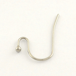 Stainless Steel Color 304 Stainless Steel Earring Hooks, Ear Wire, Stainless Steel Color, 22x12x0.7mm, Ball: 2mm, 20 Gauge, Pin: 0.8mm