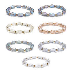 Mixed Color Twist Oval Frosted Glass Beads Stretch Bracelet for Women Girl, Mixed Color, Inner Diameter: 2-1/8 inch(5.5cm)