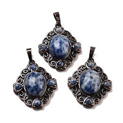 (306FM) Жонкиль матовый с лаймовой подкладкой Подвески в виде ромбов из яшмы с натуральными голубыми пятнами, подвески из латуни красного медного тона, 34x27x8 мм, отверстие : 8x5 мм