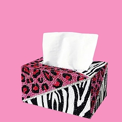 Others DIY Rectangle Tissue Box Kits, Including Resin Rhinestones Bag, Diamond Sticky Pen, Tray Plate and Glue Clay, Leopard Zebra Print, 105x145mm