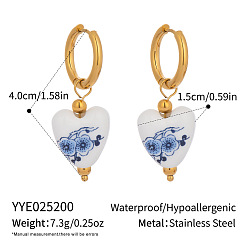 Сердце Керамические серьги-кольца из нержавеющей стали, реальный 18 k позолоченный, сердце, 40x15 мм