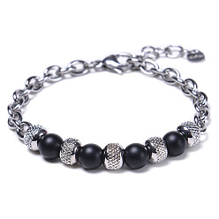 Matte stone bracelet Bracelet en perles d'acier inoxydable pour hommes, pierre naturelle d'oeil de tigre