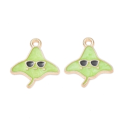 Medium Spring Green Alloy Enamel Pendants, Manta Ray with Glasses Charms, Golden, Medium Spring Green, 18.5x17x1mm, Hole: 1.6mm