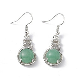 Зеленый Авантюрин Серьги-подвески с натуральным зеленым авантюрином и кристаллами горного хрусталя, платиновые латунные украшения для женщин, 39 мм, штифты : 0.6 мм