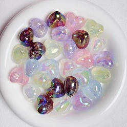 Mixed Color UV Plating Iridescent Heart Beads, DIY Mobile Phone Chain Keychain Material Accessory, Mixed Color, 23mm