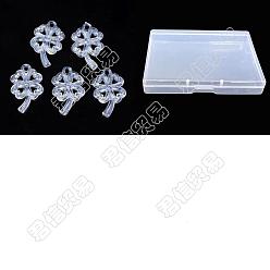 Clear Transparent Acrylic Pendants, Glitter Powder, Clover, Clear, 25x16x3.5mm, Hole: 2mm, 150pcs/box
