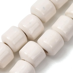 Blanco Cuentas de porcelana hechas a mano, porcelánico esmaltado brillante, barril, blanco, 10x10 mm, agujero: 3 mm, sobre 40 unidades / cadena, 14.96'' (38 cm)