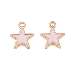 Pink Aleación con dijes de esmalte, encantos estrella, la luz de oro, rosa, 14x12x2 mm, agujero: 1.3 mm