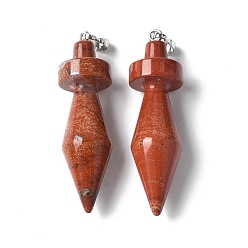 Красный Камень Природные красной яшмы подвески, двухконусные подвески, с латунной фурнитурой , платина, 48.8~50x14 мм, отверстие : 6.5x4.5 мм