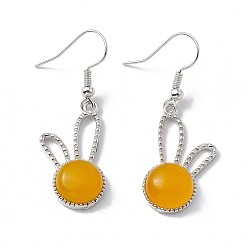 Белый Нефрит Серьги с подвесками из белого нефритового кролика, окрашенного в натуральный цвет, платиновые латунные украшения для женщин, 42 мм, штифты : 0.6 мм