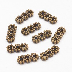 Antique Bronze Tibetan Style 3-Hole Spacer Bars, Rectangle, Antique Bronze, Lead Free & Cadmium Free, 10.5x4.3mm, Hole: 1.5mm