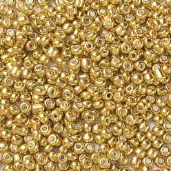 Gold 6/0 Glass Seed Beads, Metallic Colours Style, Round, Gold, 6/0, 4mm, Hole: 1.5mm, about 4500pcs/pound