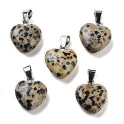 Dalmatian Jasper Natural Dalmatian Jasper Charms, with Silver Tone Metal Findings, Heart, 16x6mm