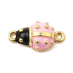 Pink Подвески из латунной эмали, божья коровка ссылки, долговечный, без кадмия и без свинца, реальный 18 k позолоченный, стойки покрытие, розовые, 16.5x8.5x4.5 мм, отверстие : 1.2 мм