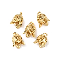 Настоящее золото 18K Стойки обшивки латунные подвески, долговечный, без свинца и без кадмия, цветок, реальный 18 k позолоченный, 10x7x7 мм, отверстие : 1.4 мм