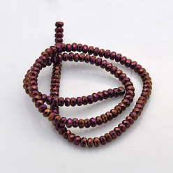 Purple Plated Electroplate Non-magnetic Synthetic Hematite Beads Strands, Faceted Rondelle, Purple Plated, 4x3mm, Hole: 1mm, about 141pcs/strand, 15.7 inch