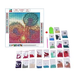Flower DIY 5D Dandelion Pattern Canvas Diamond Painting Kits, with Resin Rhinestones, Sticky Pen, Tray Plate, Glue Clay, for Home Wall Decor Full Drill Diamond Art Gift, 300x300x0.3mm