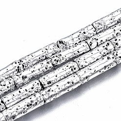 Silver Electroplated Natural Lava Rock Beads Strands, Column, Bumpy, Silver, 13x4mm, Hole: 1mm, about 29~30pcs/strand, 15.16 inch~15.75 inch(38.5cm~40cm)