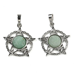 Зеленый Авантюрин Естественный зеленый авантюрин подвески, подвеска в виде стойки из латуни со звездой, платина, без кадмия и без свинца, 27.5x25.5x7~8 мм, отверстие : 8x5 мм