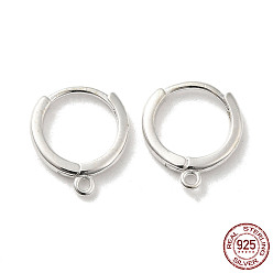 Silver 925 Sterling Silver Huggie Hoop Earring Findings, with Loops, with S925 Stamp, Silver, 19 Gauge, 14x12.5x1.6mm, Hole: 1.2mm, Pin: 0.9mm